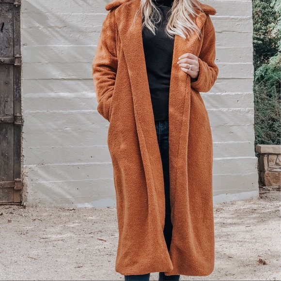 camel longline teddy coat